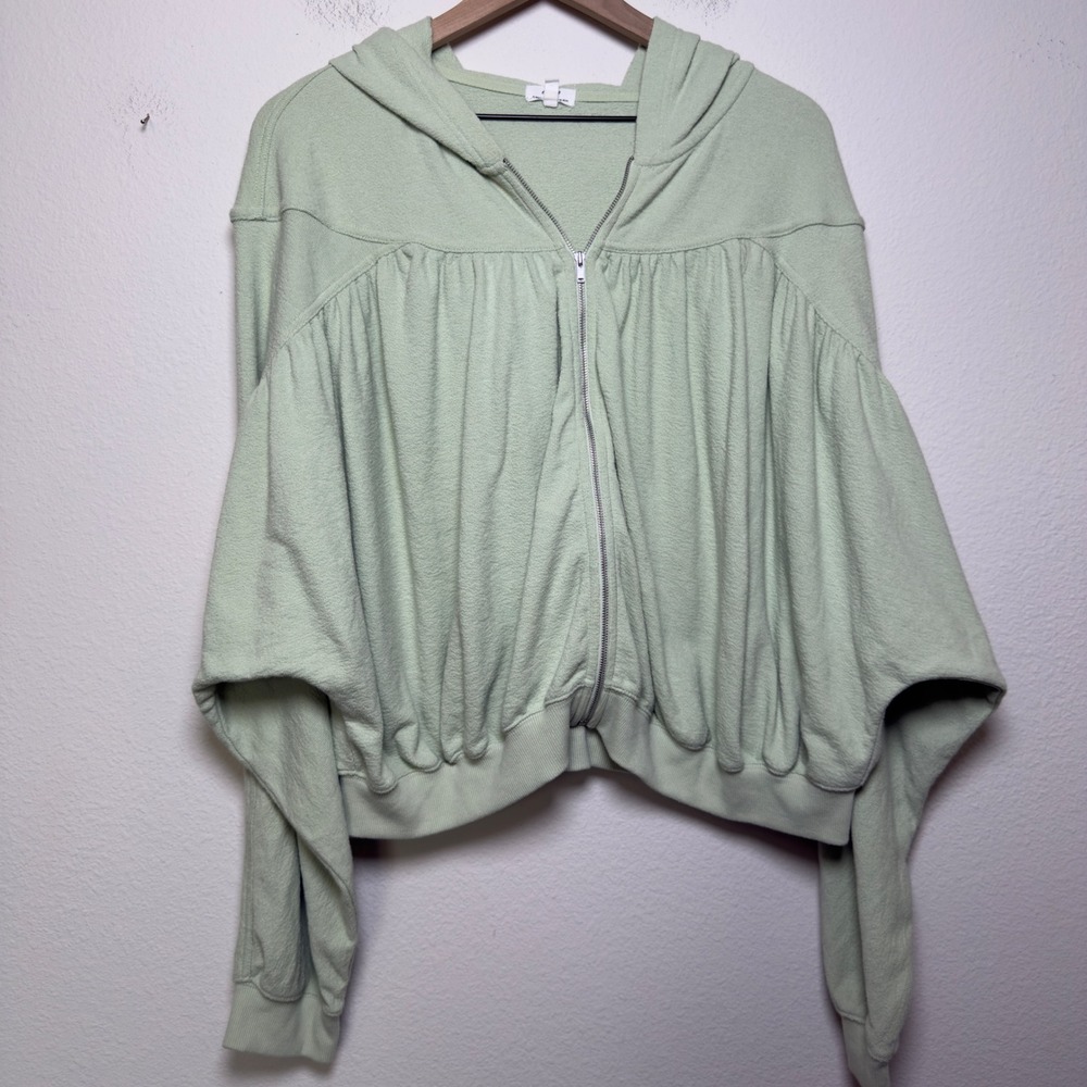 Aerie Women Soft Life Full Zip Sweatshirt Medium Green Hooded Dolman Sleeve 2025